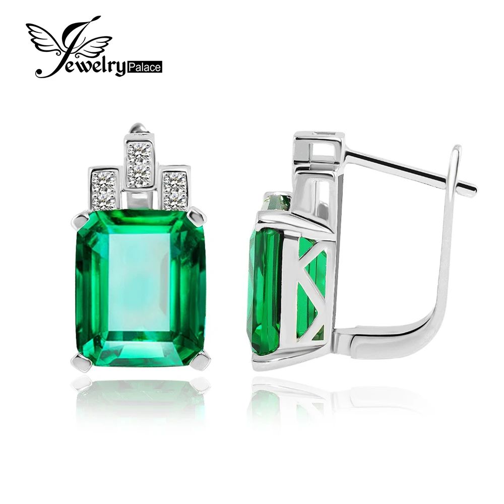 JewelryPalace Роскошные 7.6ct Создан Изумруд Стерлингового Серебра 925 Клип На Серьги для