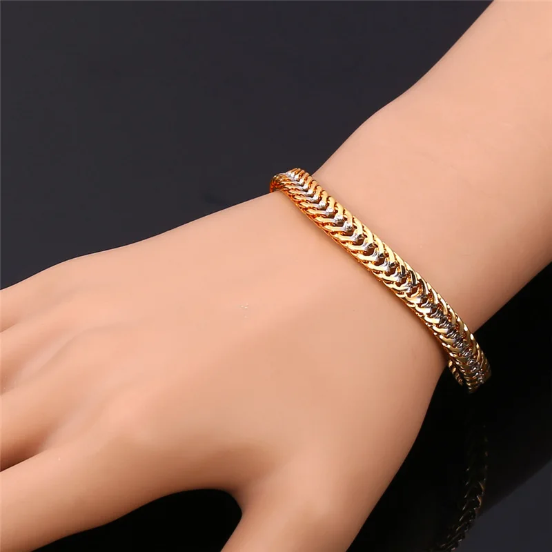 Браслет цепочка мужской двухцветный 5 мм H244|bracelets for|bracelet for twochain bracelet |