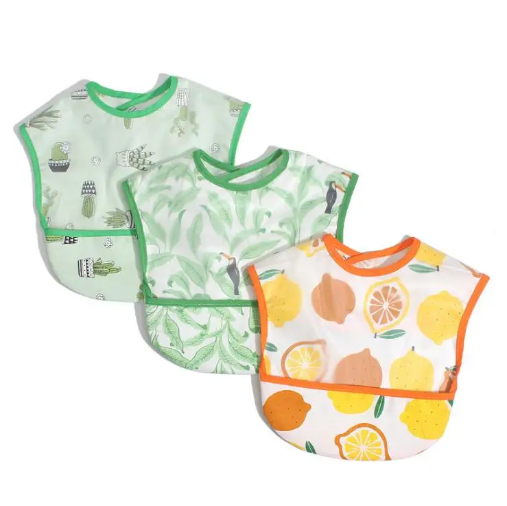 Waterproof Coverall Girl Boy Kid Junior Bib Short Sleeve Art Smock EVA Baby bibs Burp clothes easy clean Cute baby saliva towel | Детская