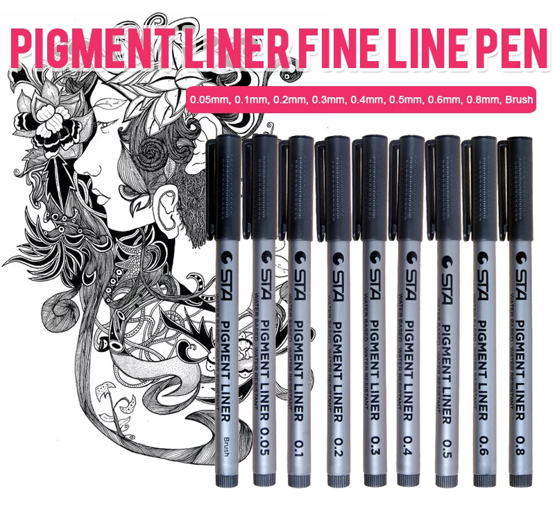 STA1PCS пигмент лайнер Pigma Micron чернила маркер для белой доски 0,05 0,1 0,2 0,3 0,4 0,5 0,6 0,8 различных наконечников, черная ручка эскизов ручки