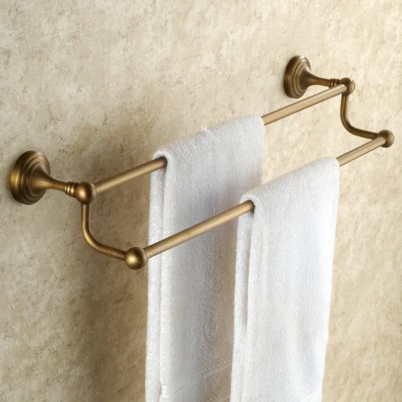 

Antique Brass Wall Mounted Bathroom Bath Double Towel Rack Bar Hotel Home Clothes Towel Holder KD646