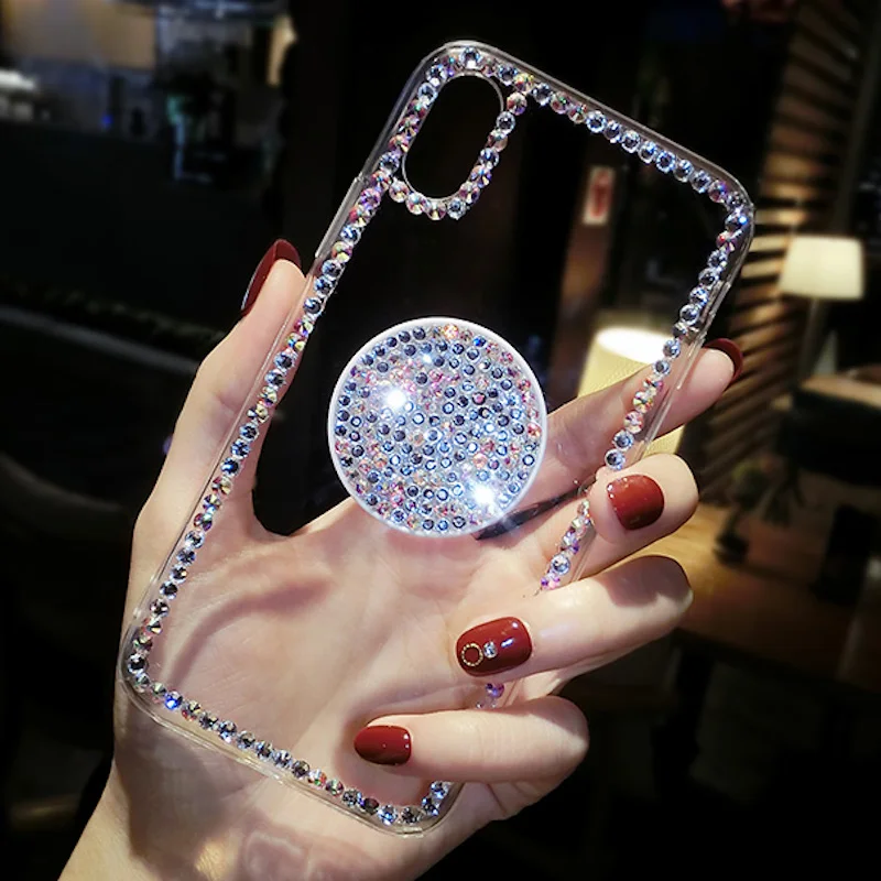 Прозрачный чехол со стразами для iPhone 11 pro 6 7 8 plus X xs max XR Samsung galaxy s7 edge s8 s9 s10 S10e note 9 10 |