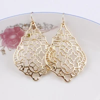 zwpon designer inspired gold filigree zinc alloy teardrop drop earrings geometric cutout hollow metal earrings for women