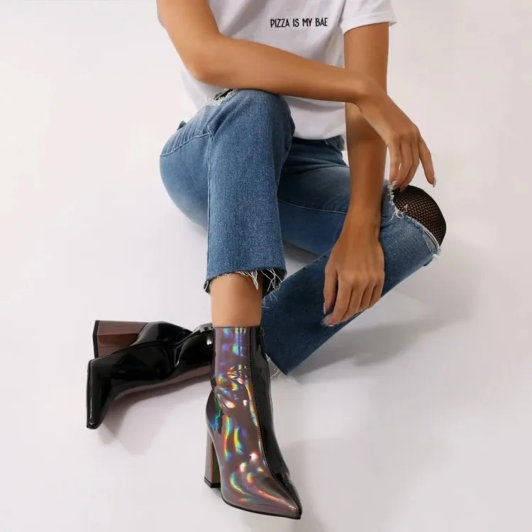 

Olomm New Women Fashion Ankle Boots Sexy Square High Heels Boots Pointed Toe Ladies 6 Colors Office Shoes Women US Size 5-10.5