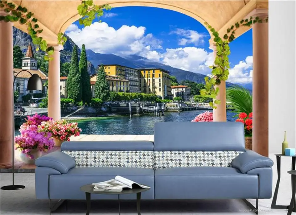 3d Custom photo mural wallpaper Pillar arches European town landscape decor painting wall murals for walls 3 d | Обустройство дома