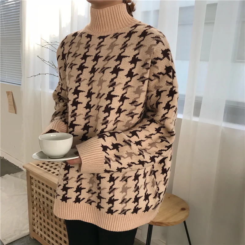 Женский утепленный трикотажный свитер Осенний пуловер с высоким воротником и