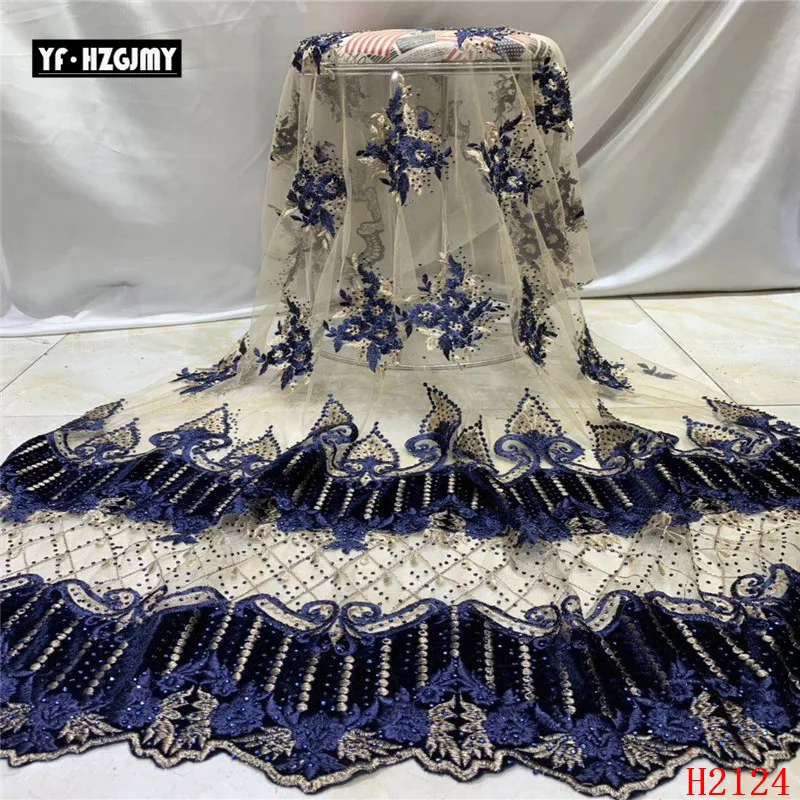 

YF HZGJMY african lace fabric with stones embroidery mesh for wedding french velvet lace fabric with stones free shipping A2124