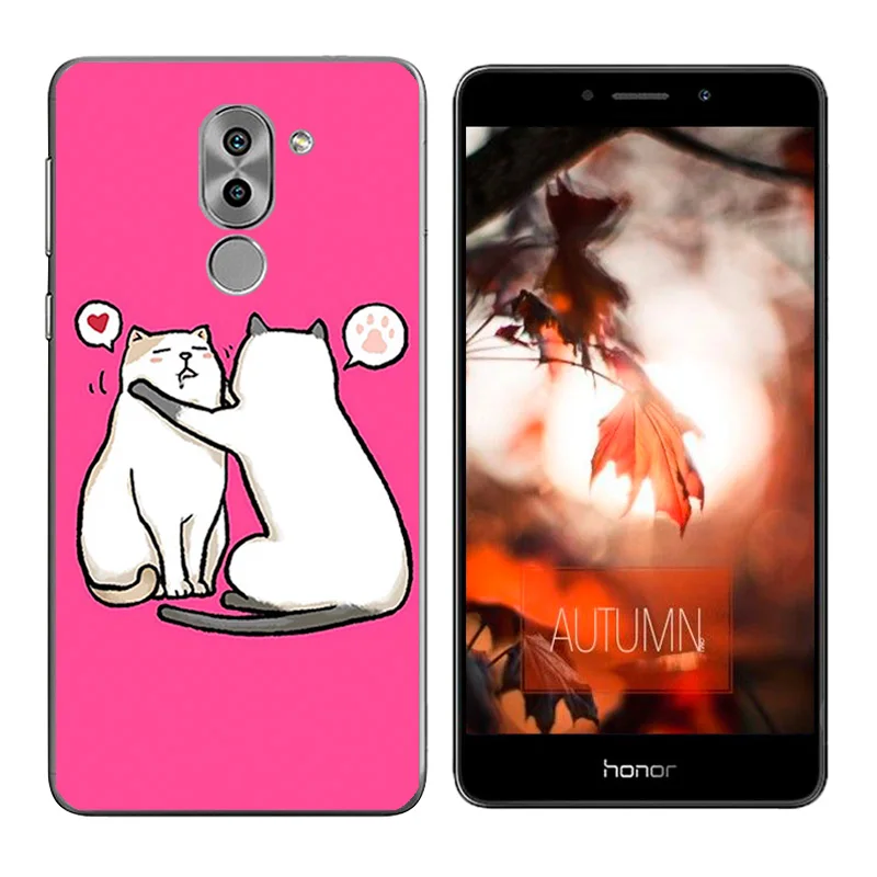 Case for Huawei Honor 6X Girl Cat Printing Back Cover GR5 2017 Cases Coque Mate 9 Lite Bags |