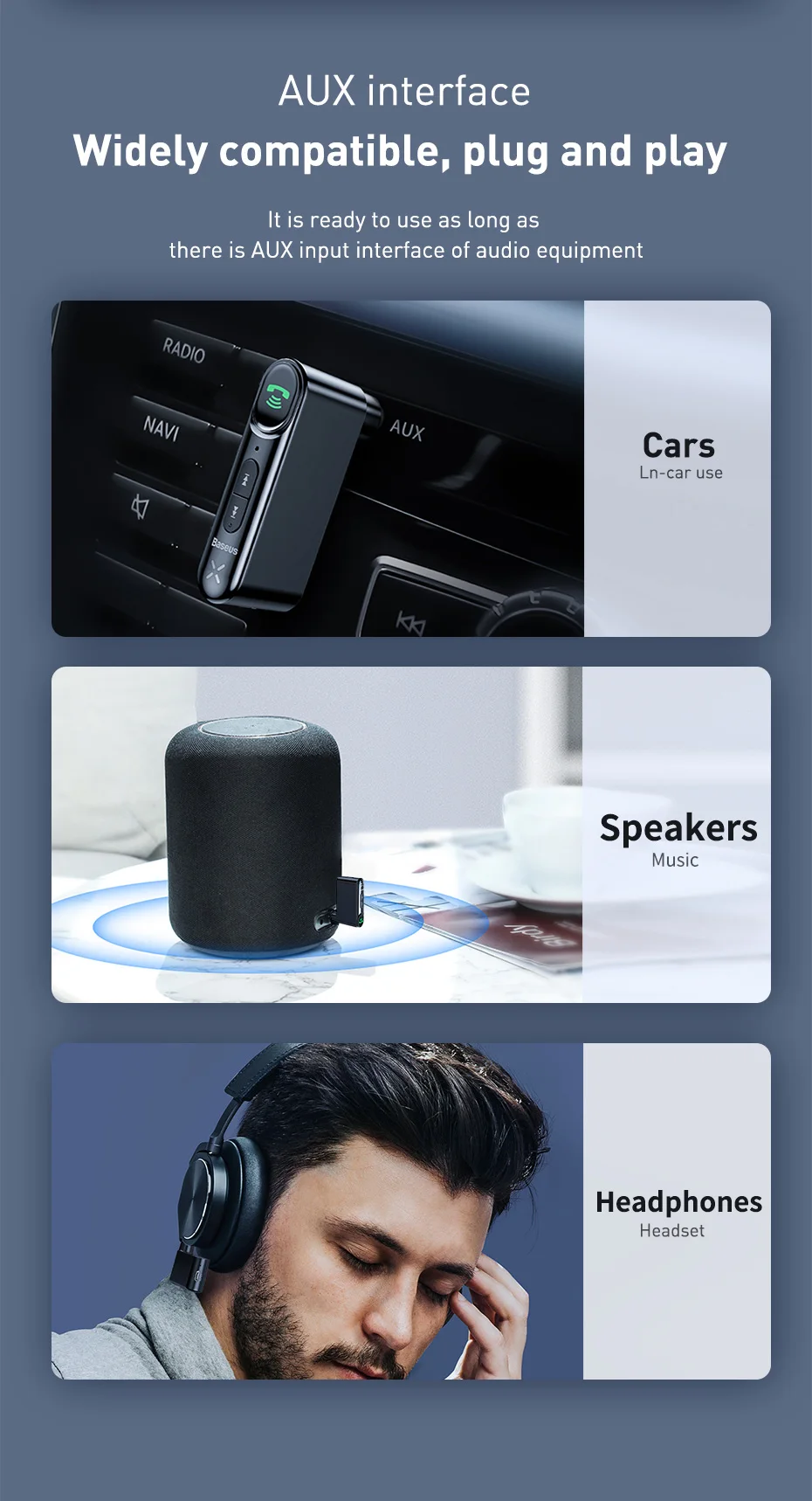 Baseus Bluetooth приемник 3,5 мм беспроводной аудио приемник авто Bluetooth 5,0 адаптер для автомобиля динамик наушники громкой связи с микрофоном