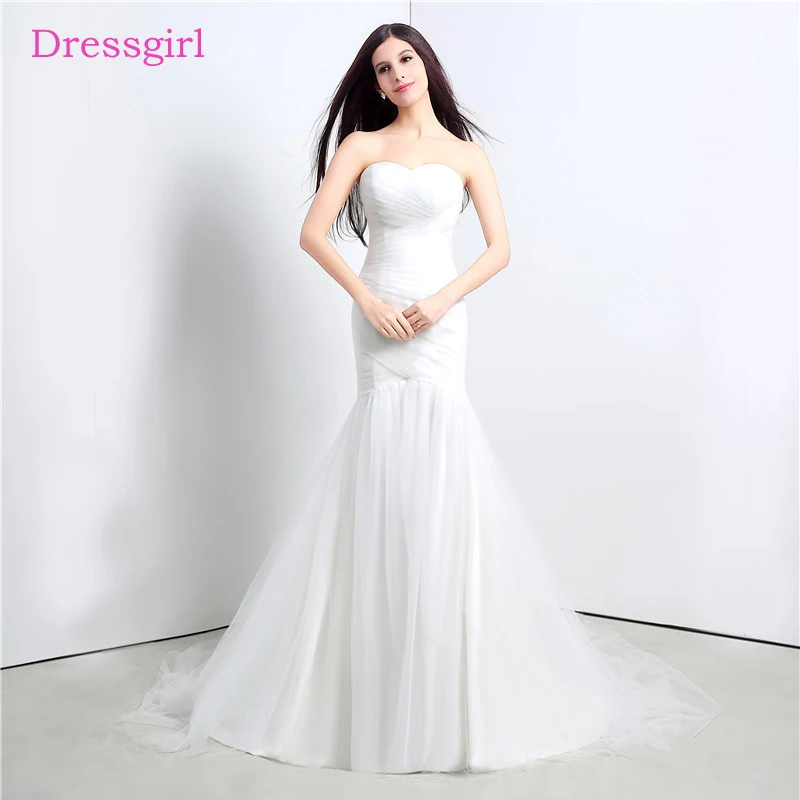 

Plus Size Vestido De Noiva Wedding Dresses Mermaid Sweetheart Tulle Pleated Cheap Boho Wedding Gown Bridal Dresses