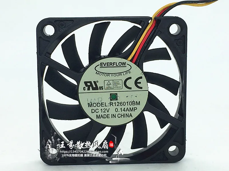 Вентилятор охлаждения сервера EVERFLOW R126010BM, 12 В постоянного тока, 0,14 А, 3 провода, 60x60x10 мм