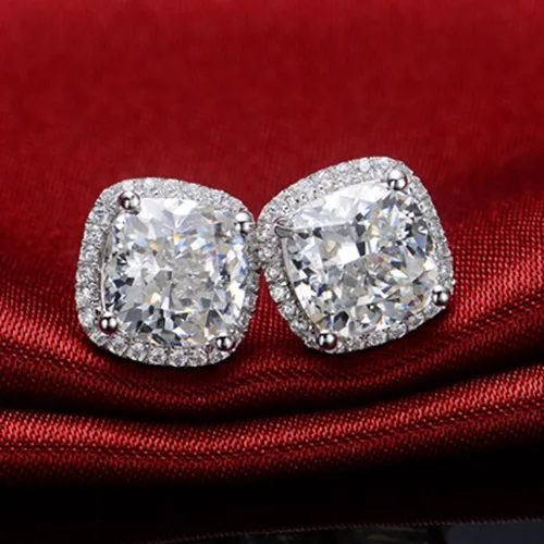 7*7 мм 2Ct/каждая подушка серьги гвоздики из стерлингового серебра 925 пробы для