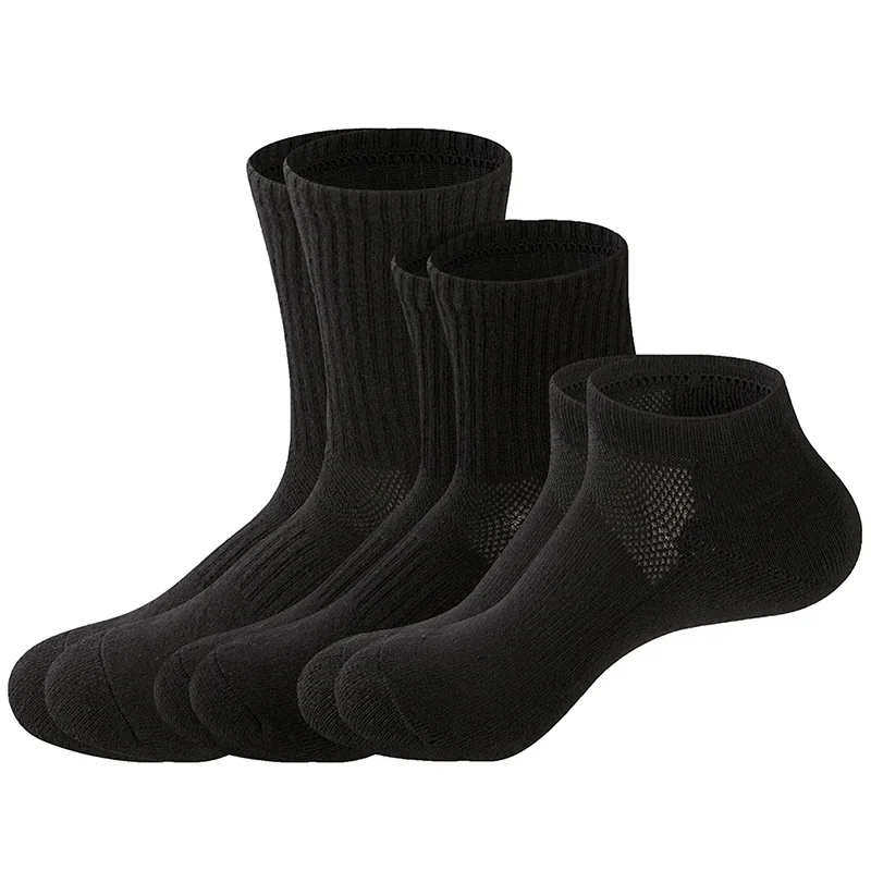 6 Pair Black LifeWheel Для мужчин женские носки хлопок спортивные дышащие длинные до середины икры короткие осень-зима теплые махровые носки 6 пар/лот - Цвет: 6 Pair Black