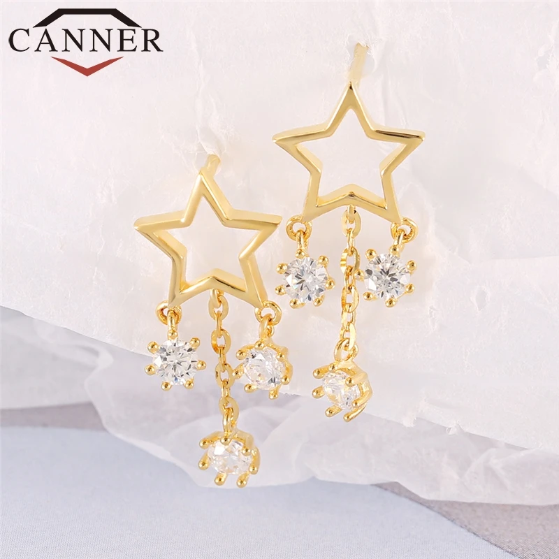 CANNER романтичные золотого цвета 925 серебряная звезда висячие серьги Модные
