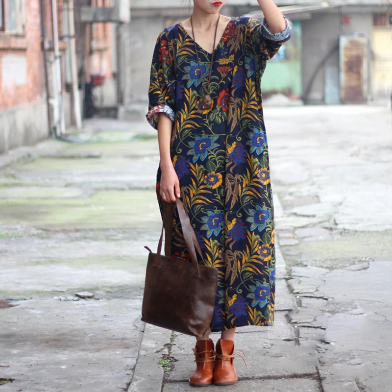 Летнее Платье 2016 Женщин Белье Синий Белый Фарфор Печати Старинные макси Длинные