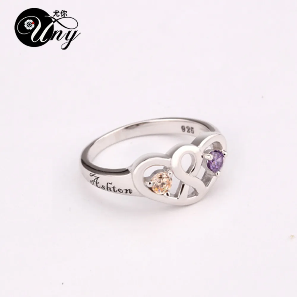 Дешево UNY Ring 925 Silver Promise Customized Love DIY Engrave Rings Family Heirloom Mother Ring Personalized Infinity Birthstone Rings