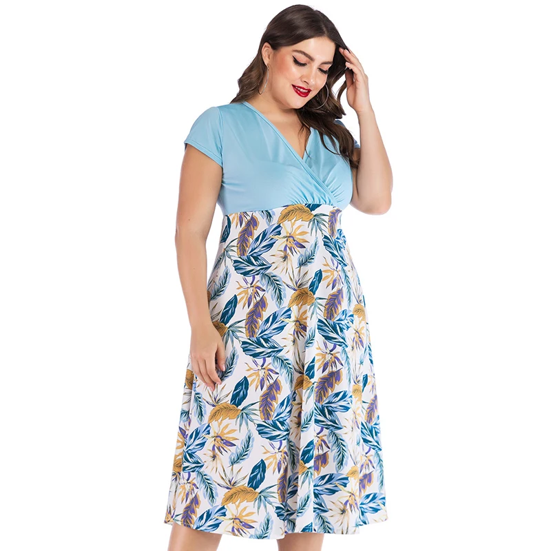WHZHM платье с цветочным принтом размера плюс 3XL 4XL женское Vestido Vadim v образным