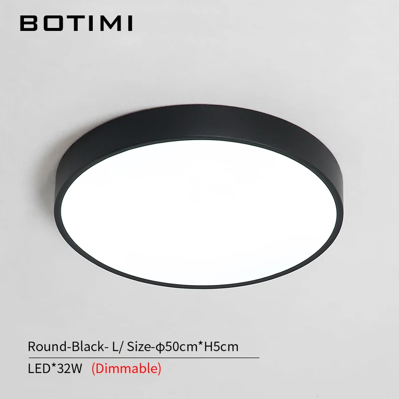 Black-L-Dimmable BOTIMI, современный круглый светодиодный потолочный светильник 220 В для гостиной, белый металлический потолочный светильник, черный потолочный светильник для спальни - Цвет корпуса: Black-L-Dimmable