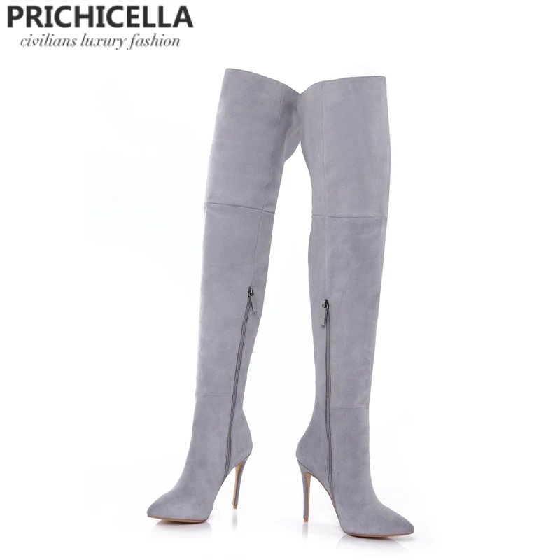 PRICHICELLA/Сапоги до бедра из натуральной кожи; Сапоги выше колена на шпильке с острым носком; size34-42