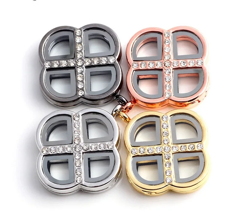 5 шт. 36 мм * 8 четыре клевера плавающий стеклянный медальон кулон со стразами для