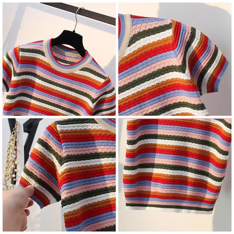 Женские свитера в полоску летние вязаные топы 2019 пуловеры из вискозы Вязаные