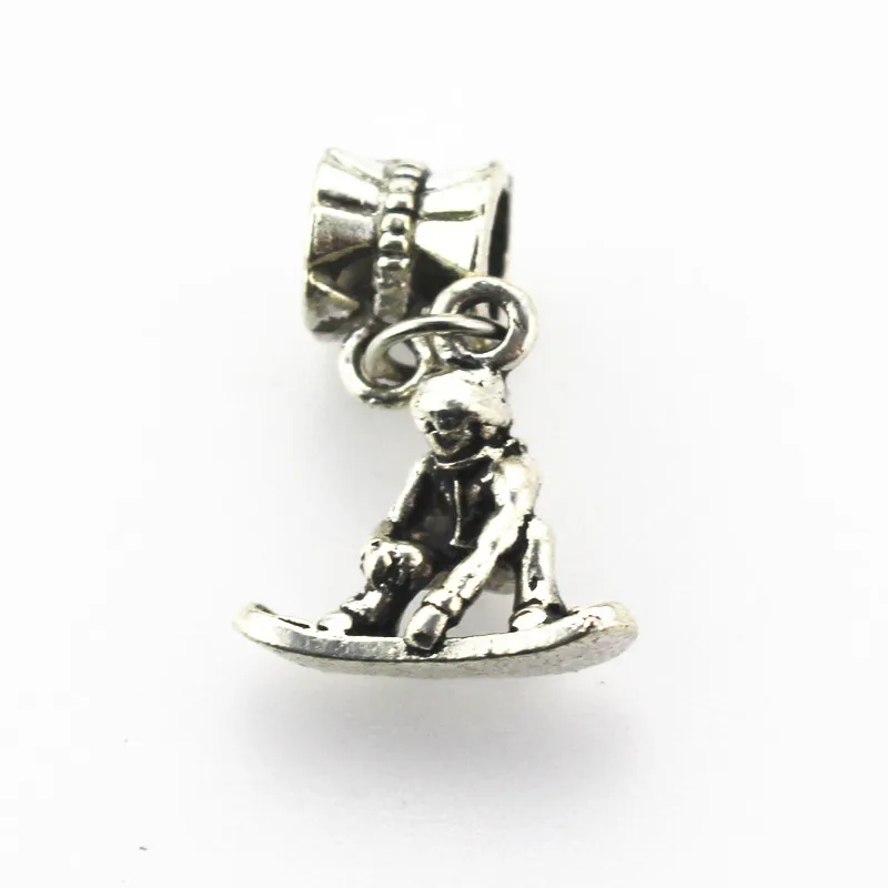 

50pcs/lot Antique Silver Ski hanging dangle charm big hole pendant beads charm fit bracelet diy jewelry dangle charms