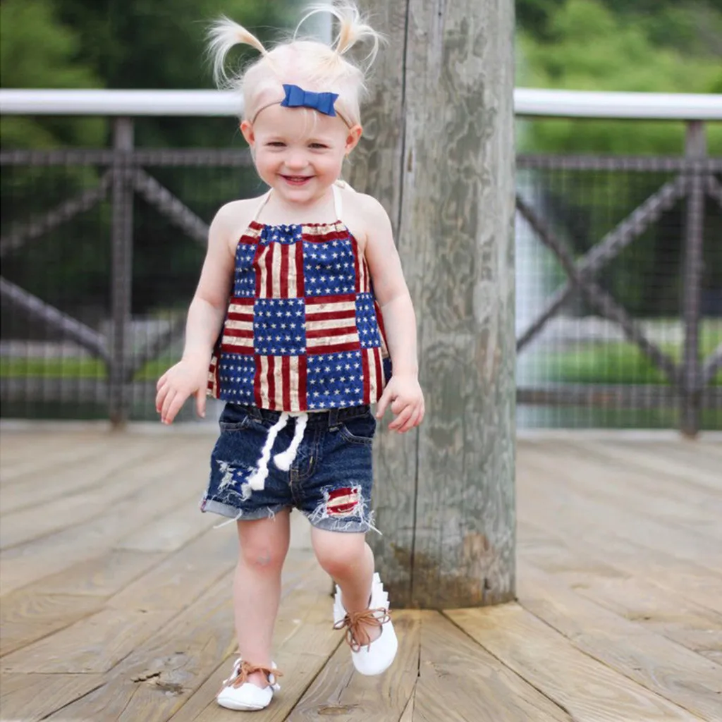 Одежда для детей ясельного возраста 4 июля футболка в полоску со звездным принтом