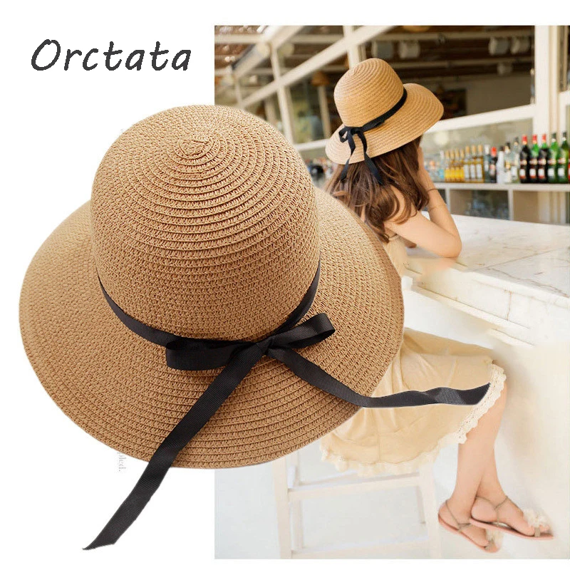

Bowknot Panama Straw Sun Hat for Women Chic Handmade Foldable Roll Up Hat Fedora Beach Wide Brim Visors Hat Womens Summer Caps