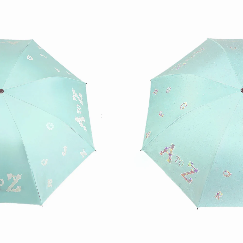 Water Color Changing Triple Folding Umbrella English Letter Rain Sun Parasol New