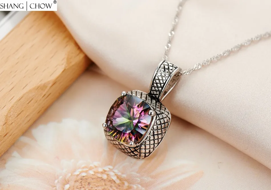 Женский кулон из серебра 925 пробы с квадратным камнем | Украшения и аксессуары