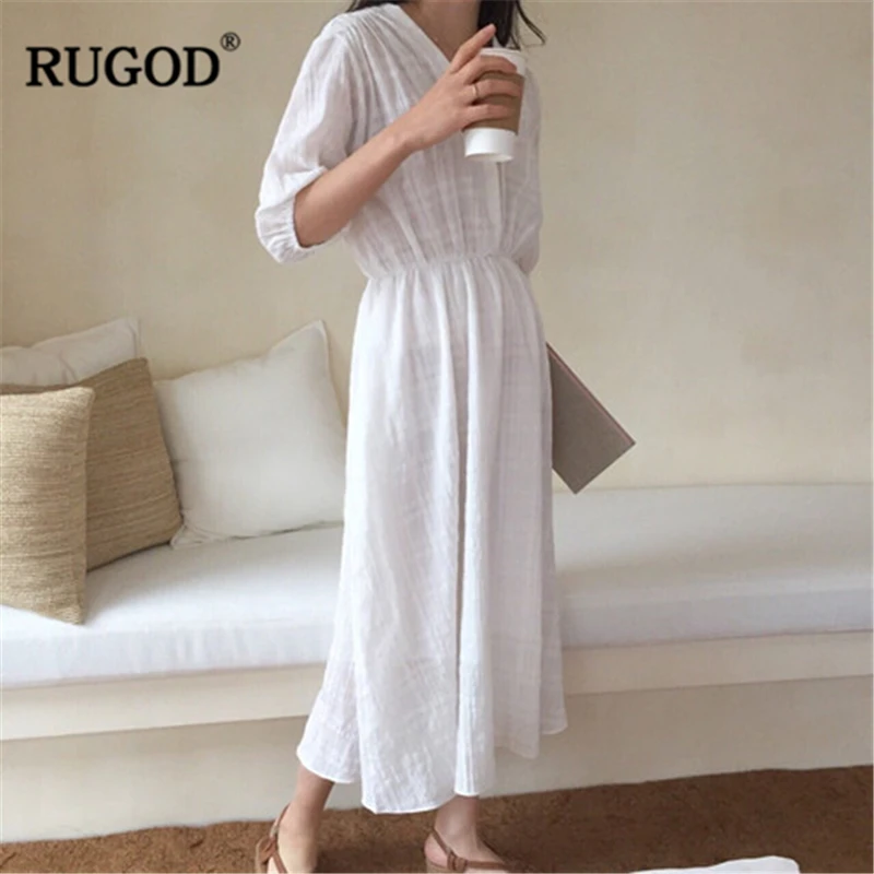 RUGOD 2019 Новое поступление женское платье с v образным вырезом короткими рукавами