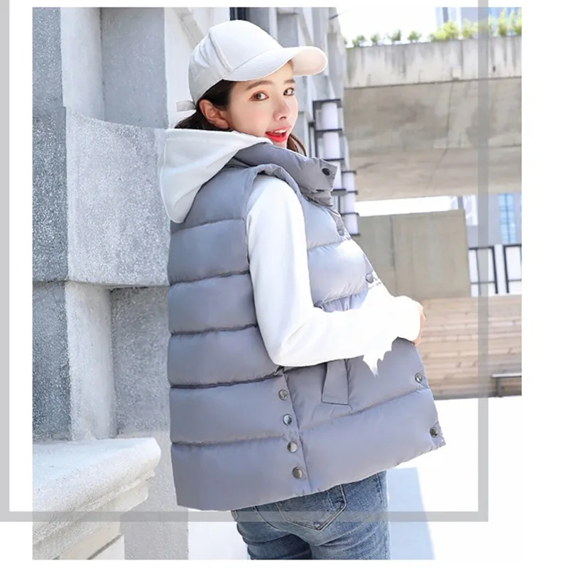 

Black Women Vest Autumn Winter Down cotton Slim Waistcoat female warm sleeveless jacket Solid casual vest plus size 4XL 5XL