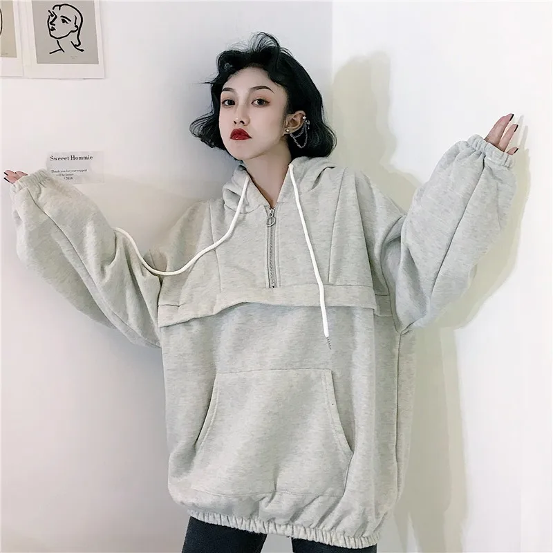 Женские толстовки с капюшоном, свободные, одноцветные, простые, подходят ко всему, корейский стиль, зимние, толстые, плюс бархат, теплые толстовки, женские, трендовые