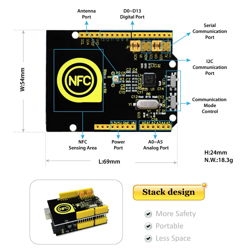 Экран контроллера Keyestudio PN532 NFC/RFID для arduino uno r3|shield for arduino|shield unonfc pn532 |