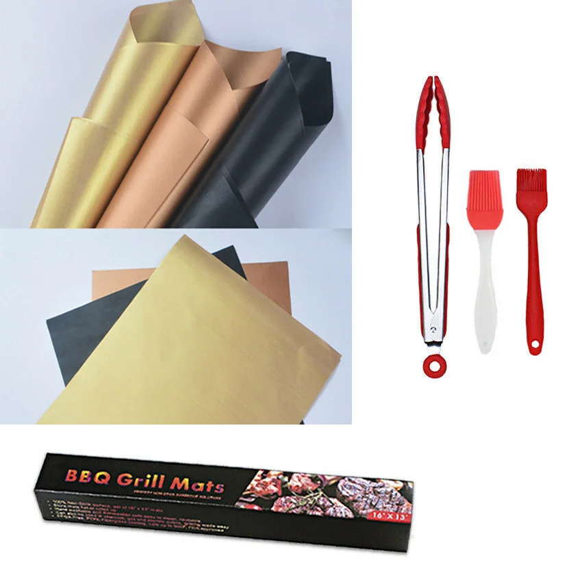 Outdoor BBQ Tool Reusable Teflon Fiber Heat Resistant Pad Sheet 40 * 33cm Picnic Fry Cooking Brush and Clip |