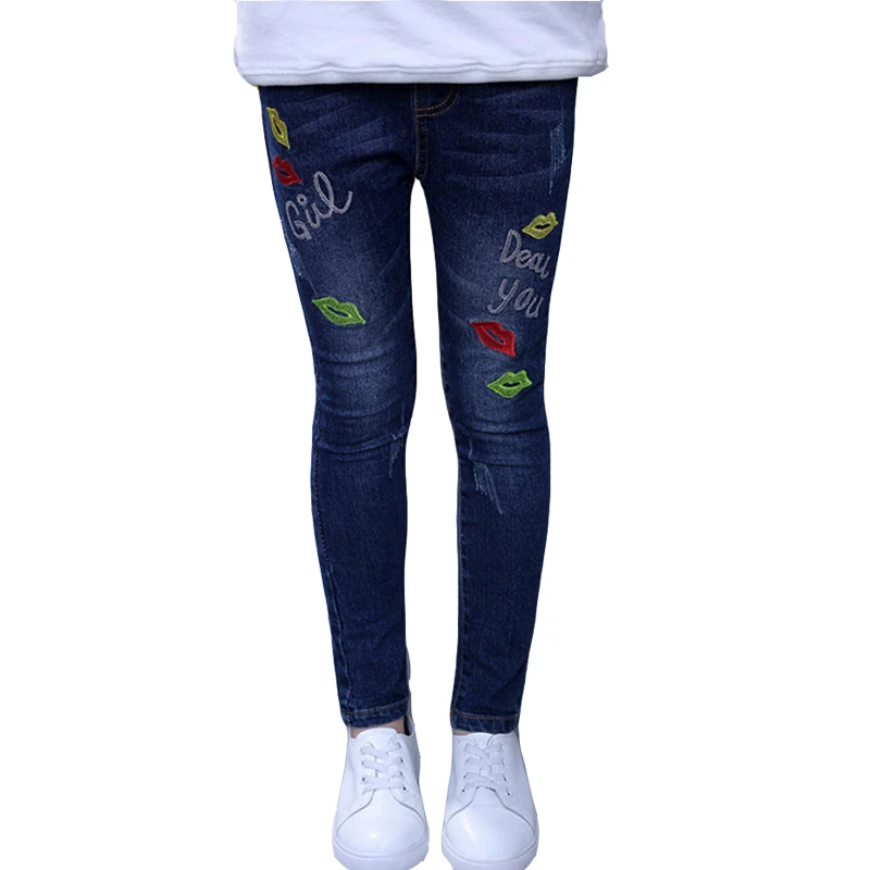 Джинсы для девочек мультфильм карандаш Брюки Обувь школьная одежда Демисезонный