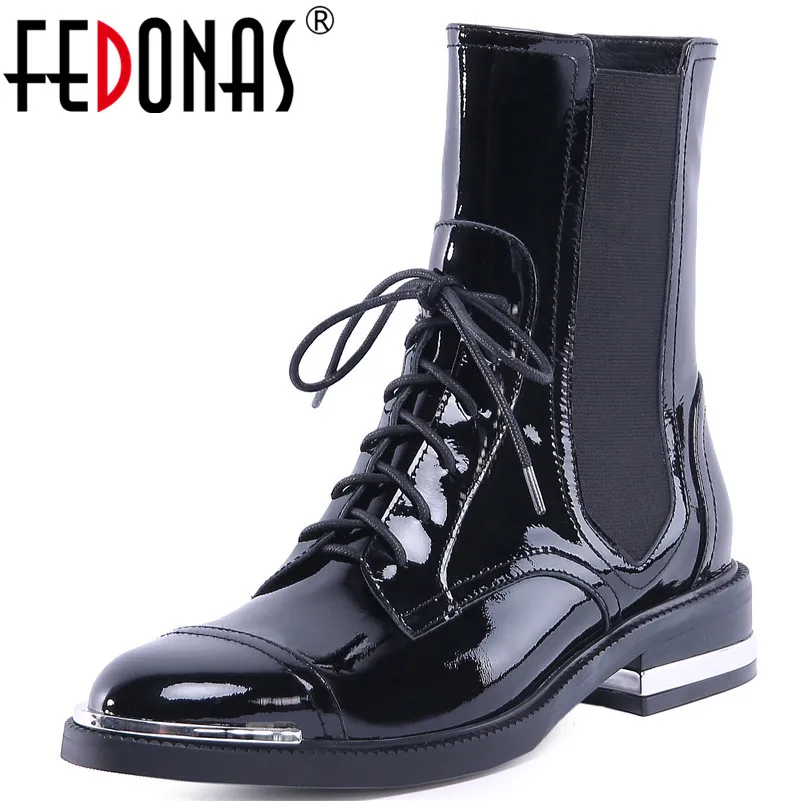 FEDONAS/модные женские ботильоны; сезон осень-зима; Теплая обувь из натуральной кожи на высоком каблуке; Женские ботинки в байкерском стиле с круглым носком и перекрестной шнуровкой
