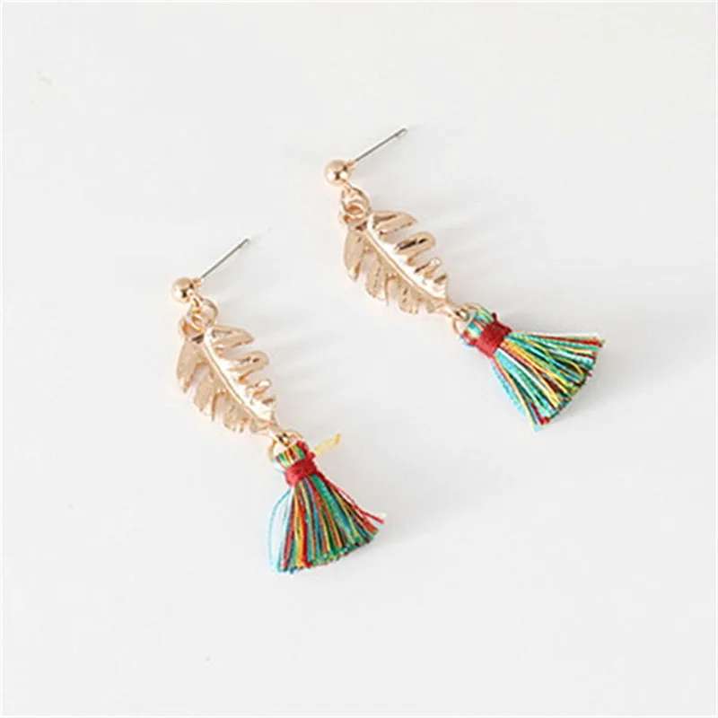Korea Plantain Leaf Fringed Earrings Vintage Delicate Long Tassel For Women Wedding Bohemian Brincos Gifts | Украшения и