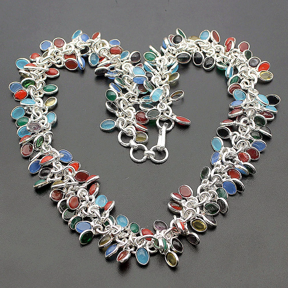 Hermosa multi драгоценные камни Великолепный красный коралл черный оникс перидот 925