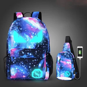 Школьные ранцы для девочек и мальчиков, Светящийся рюкзак с USB и защитой от кражи, водонепроницаемая сумка с изображением звездного неба для подростков, сумки для ноутбука