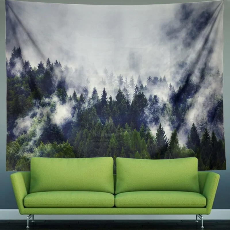 Серый туман гобелен 3D Мисти лес с изображением деревьев Природа Пейзаж Настенный