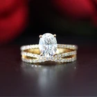 Набор колец из 18-каратного желтого золота, обручальное кольцо с муассанитом овальной огранки 2 карата 8 мм и обручальное кольцо для женщин