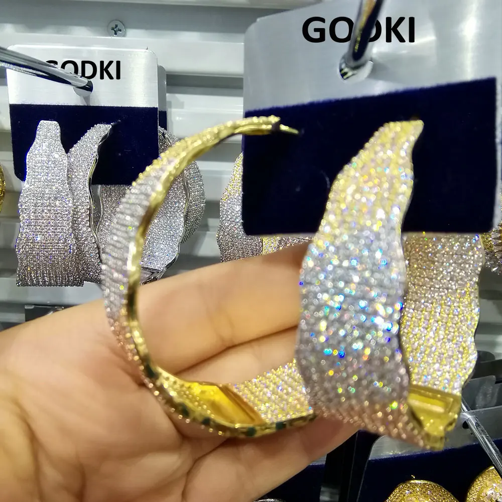 GODKI Роскошные геометрические серьги-кольца с кубическим цирконием для женщин