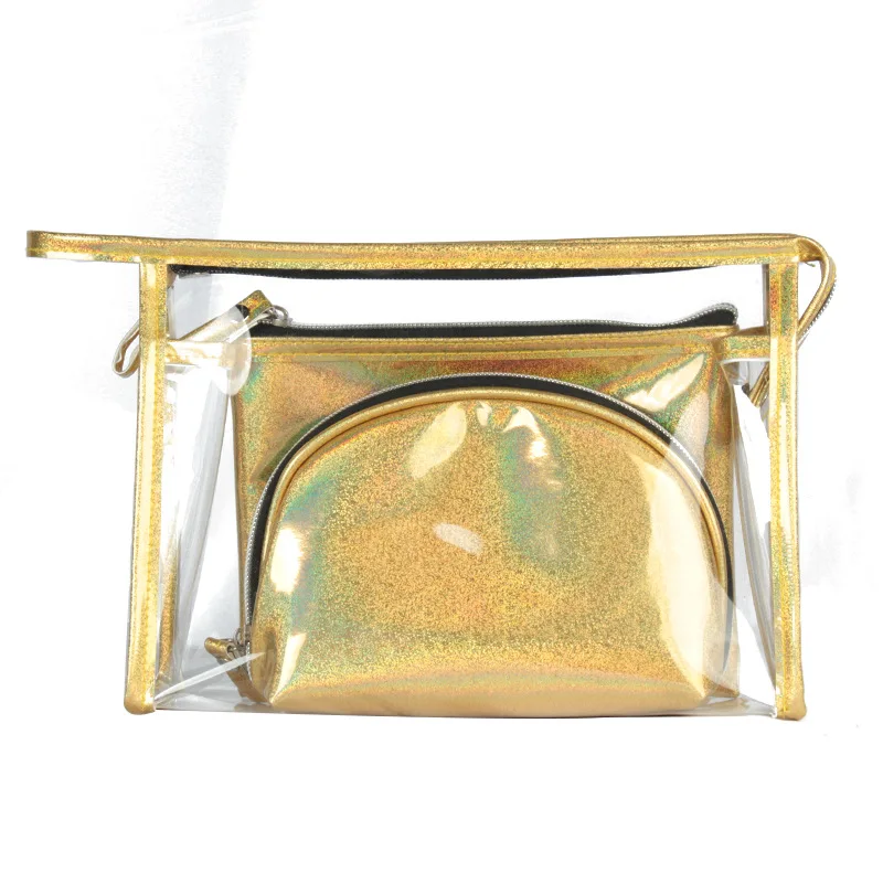 

3pcs/set PVC Clear Laser Cosmetic Bags Travel Necessaire Organizer Transparent Make up Pouch Beautician Vanity Makeup Storage