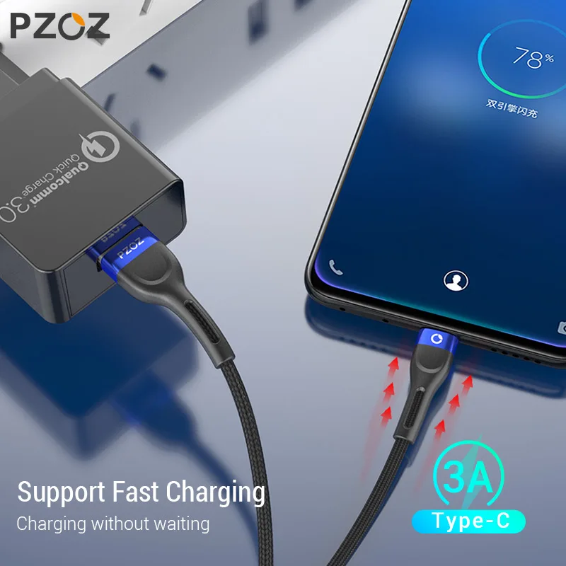 Кабель PZOZ USB C Type для быстрой зарядки и передачи данных зарядное устройство usb-c Xiaomi