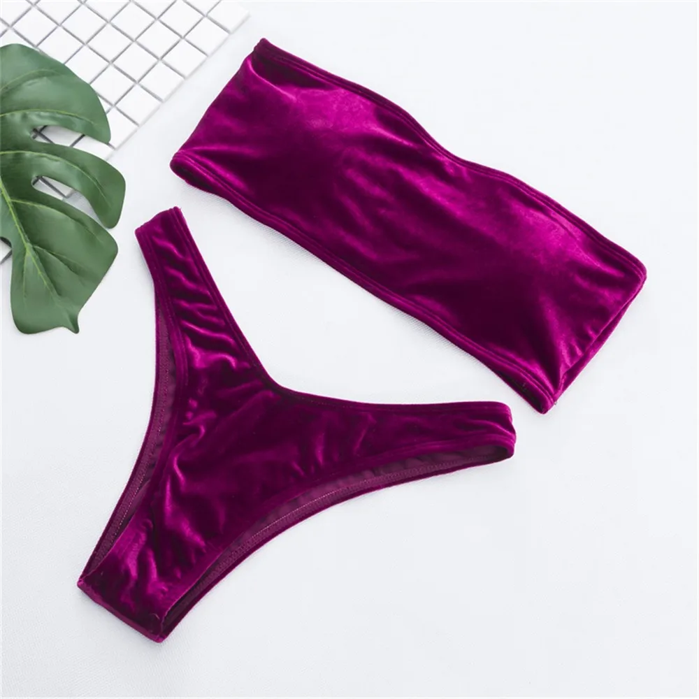 Женский купальник с низкой талией бархатный мини-купальник пуш-ап пляжная одежда