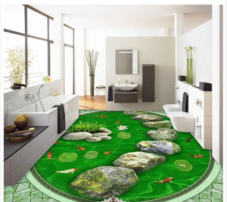 Настенные 3D обои с рисунком пола водонепроницаемые каменной дороги пруда для