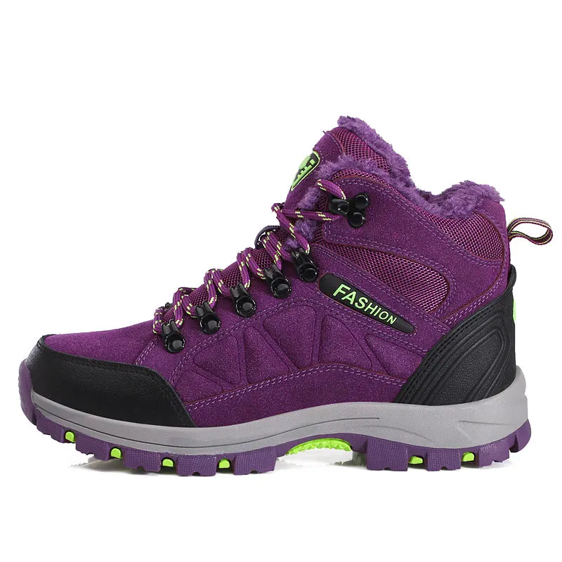 purple women shoes Плюшевая походная обувь; женские водонепроницаемые походные ботинки; удобные теплые ботинки с высоким берцем для альпинизма; походная обувь; обувь для охоты - Цвет: purple women shoes