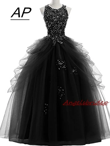ANGELSBRIDEP/Новинка, пышные платья 15 лет, уникальные платья с вырезом, украшенные кристаллами и бисером, Длинные фатиновые пышные платья