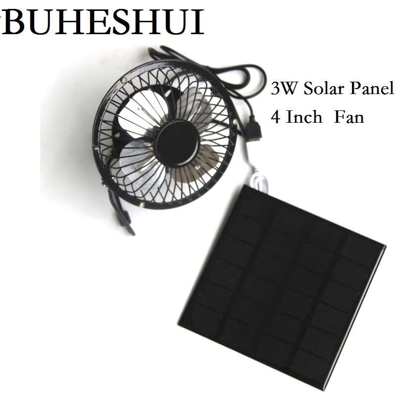 

BUHESHUI 3W 6V Solar Powered Panel Iron Fan For Home Office Outdoor Traveling Fishing 4 Inch Cooling Ventilation Fan USB